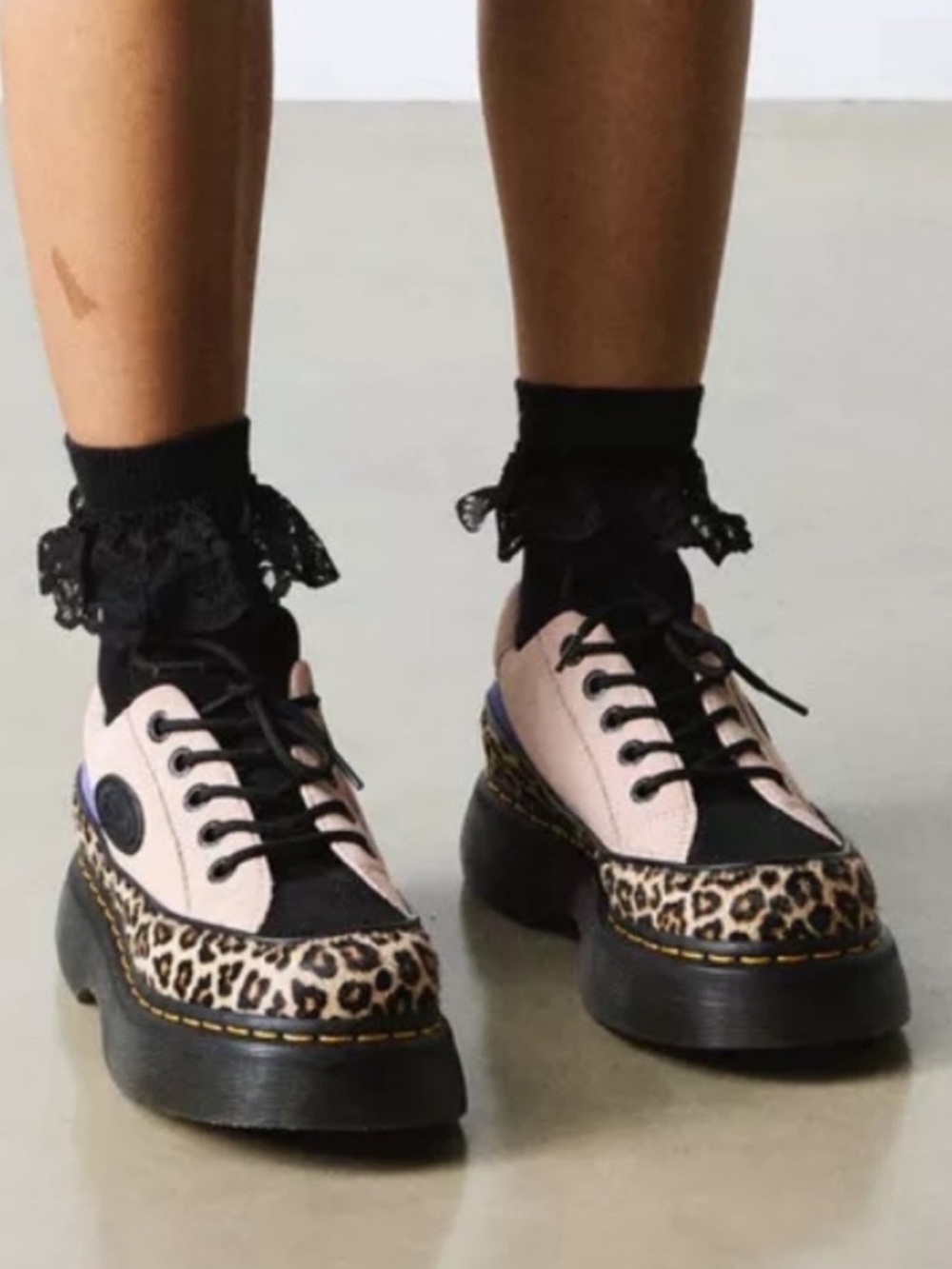 Women's Pink & Leopard Platform Lace-Up Sneakers